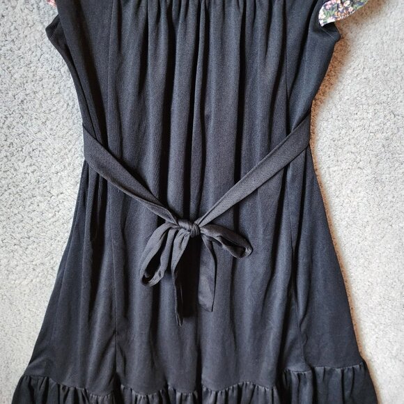 Vtg 70's Unbranded Women's Cap Sleeve Collared Ruffle Hem Dress Cottagecore Sz 7 - Picture 15 of 16